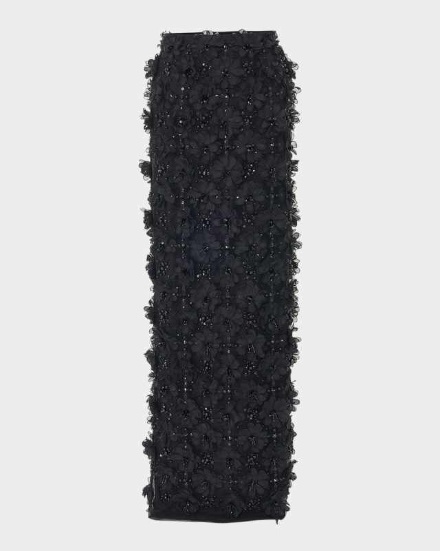 Flower Embellished Maxi Column Skirt
